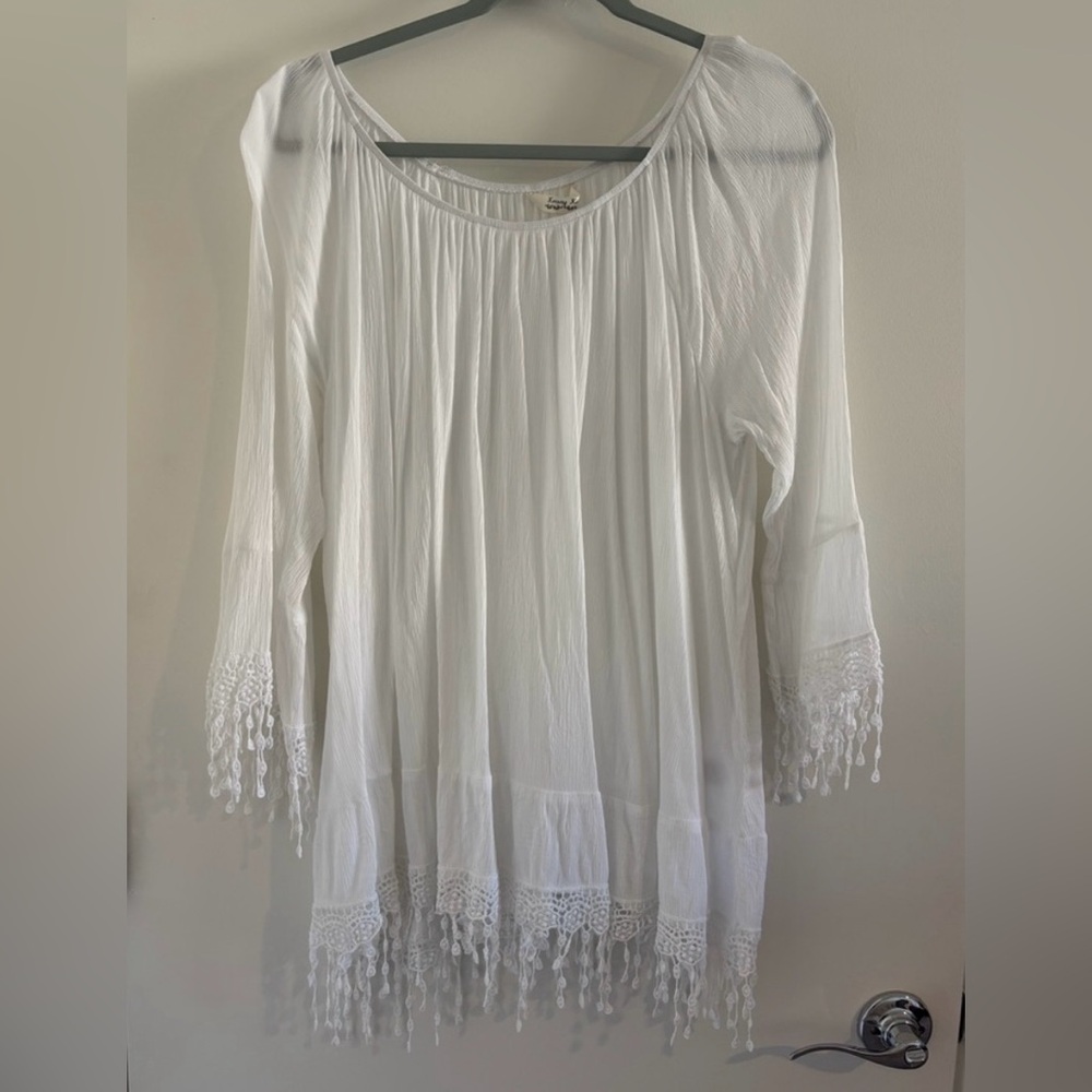 Krazy Kat White Boho Tunic with Lace Details
